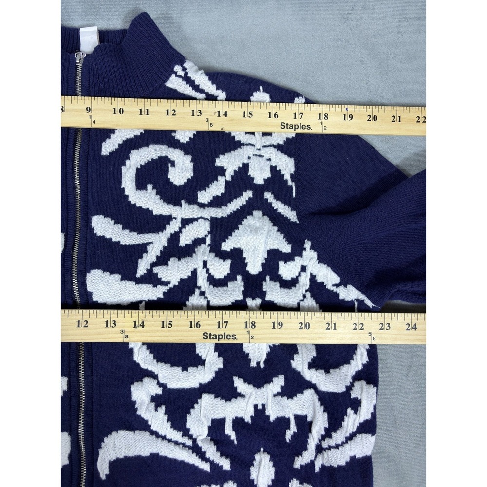 Chicos Weekends Cardigan Sweater Navy w/White Lightweight Beach Summer Nights 3 - Picture 3 of 15